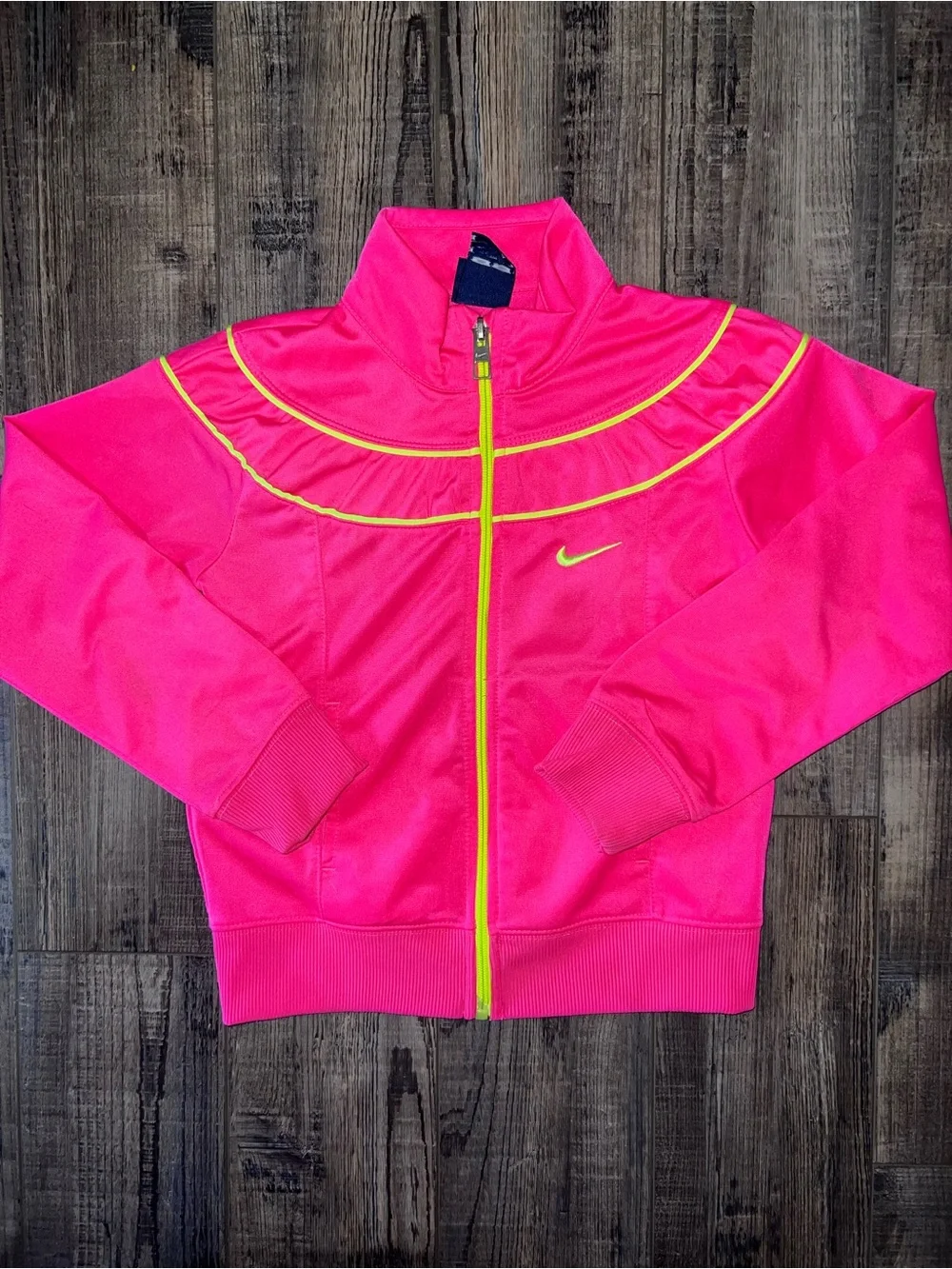Nike Kids' Neon Pink Zip-Up Track Jacket with Yellow Trim